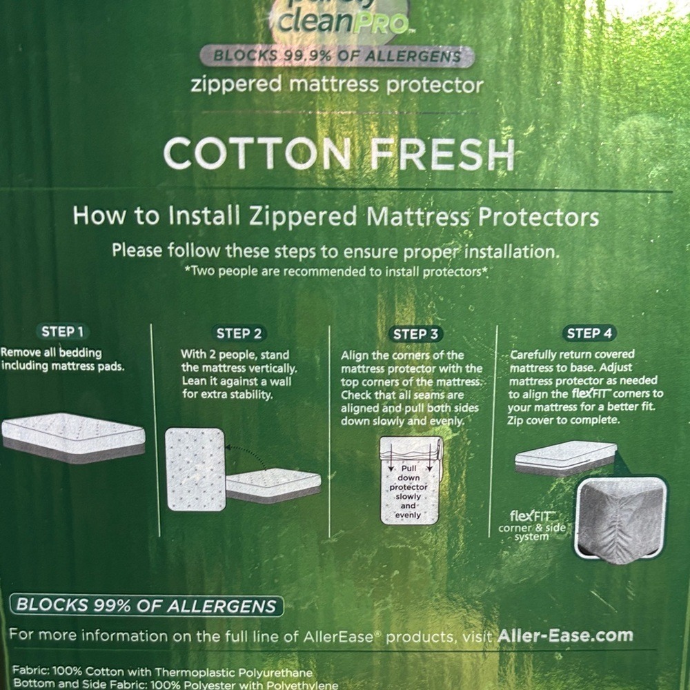 Allerease Full Cotton Fresh Waterproof Allergen Barrier Mattress Protector NEW - Picture 7 of 9